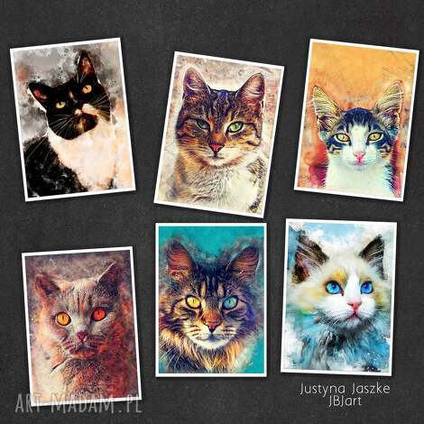 koty w akwareli - zestaw 6 grafik rozmiarze 13x18 cm zwierzaki