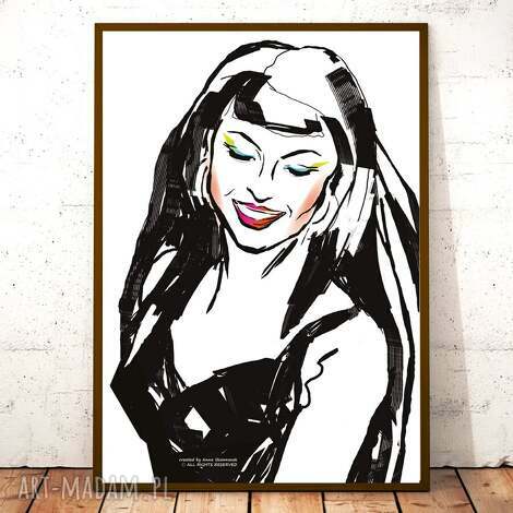 Czarno-biały plakat z dziewczyną pop art 30x40 - minimalizm