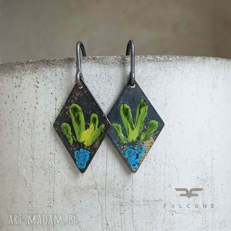 Kolczyki Little Flowers Blue & Lemon Green - oksydowane srebro 925 i mosiądz handmade