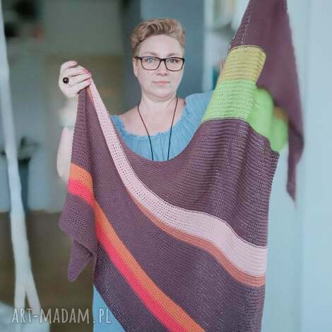 dodatki multikolorowa bawełniana chusta drutach, szal, prezent