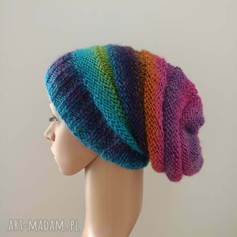 kolorowa długa czapka - lekka czapka, kolorowa, na prezent