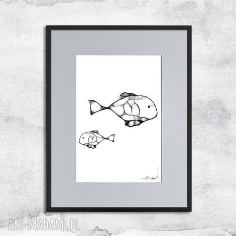 maja gajewska grafika z ramą - ryby nr 2, do salonu, biura