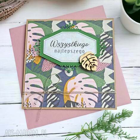 Uniwersalna kartka Monstera Jungle - ręcznie robiona (eko-kraft, jutowy sznurek)