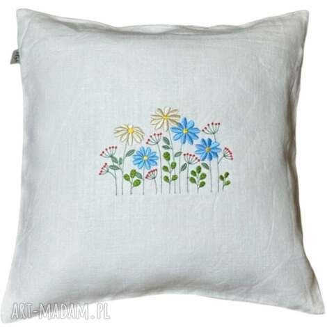 poduszka lniana 40x40 cm z haftem łąka wkład gratis, lnu