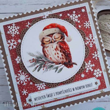 kartka świąteczna z uroczą sową - kartka świąteczna z sową