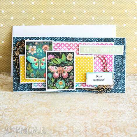 Kartka z motylami „Dużo szczęścia!” na imieniny i urodziny - handmade scrapbooking