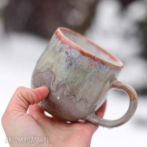 Duży kubek kamionkowy Sensual beżowy 420 ml (handmade)