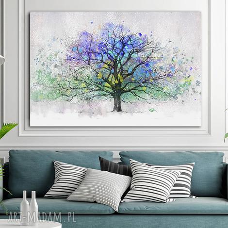 Nowoczesny obraz do salonu na płótnie z drzewem - 120x80 cm, gotowy do zawieszenia