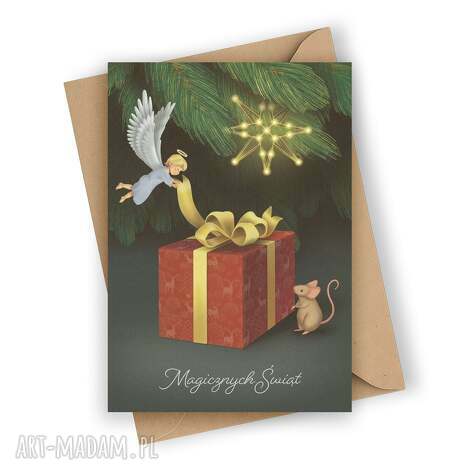 Kartka świąteczna z aniołkiem - Magicznych Świąt