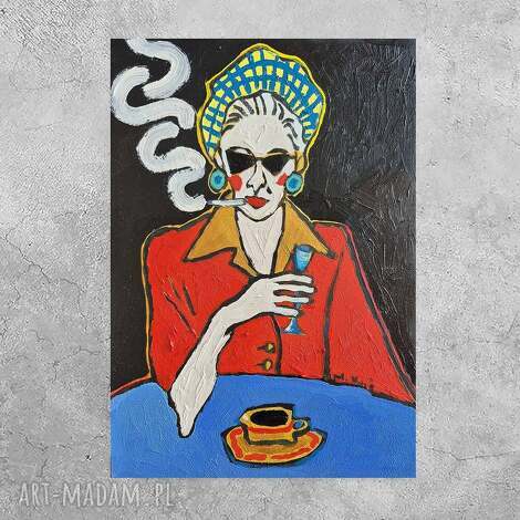 Obraz olejny Dama na czarnym tle - ręcznie malowany, edycja limitowana 21x29 cm