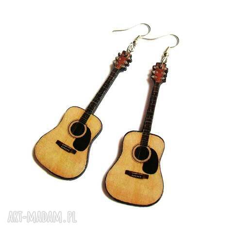 Duże kolczyki gitary - gitara klasyczna, decoupage 7 cm
