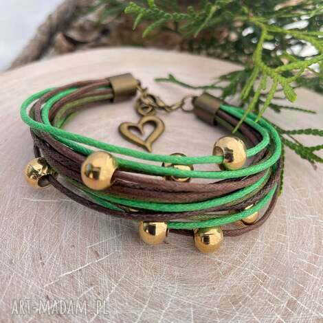 Prezentowa bransoletka sznurkowa boho z metalowymi kuleczkami (handmade)