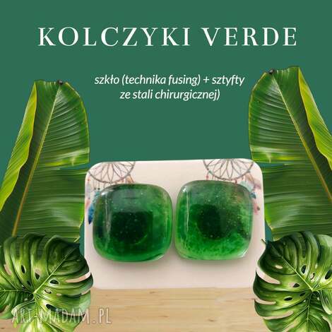 Zielone kolczyki ze szkła fusing - sztyfty ze stali chirurgicznej