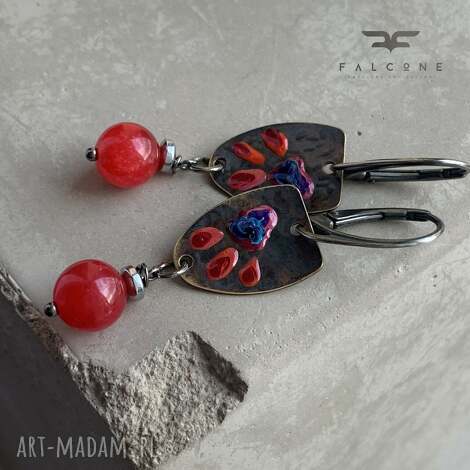 Kolczyki Wild Flowers Red & Blue - emalia, agat i srebro 925