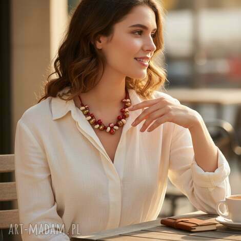 naszyjnik feboo cremowelove naszyjnik z ceramiką, ceramika na rzemieniach, stal