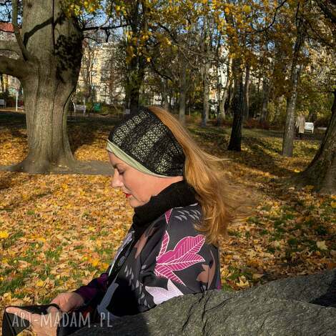 opaska koronkowa czarna z oliwką podwójna świetna na codzienne noszenie lekko