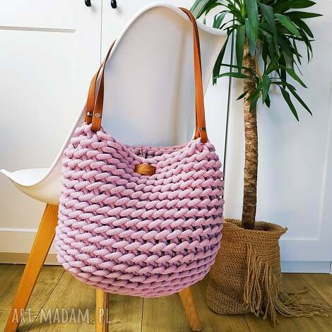 Torba Boho Wave Bag brudny róż na ramię - ręcznie robiona z grubego sznurka