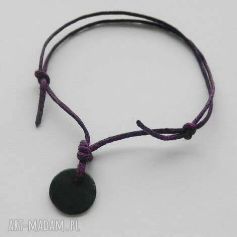 Okrąg bransoletka oksydowane srebro - fioletowy sznurek, handmade