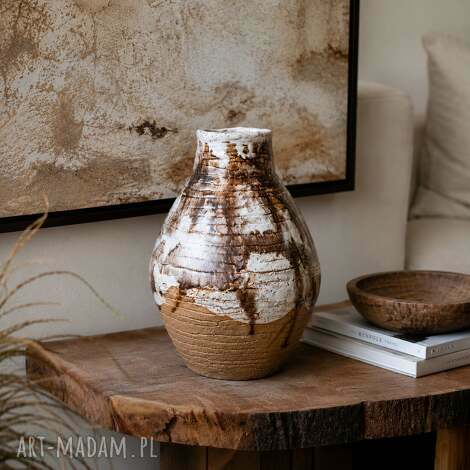 Wazon ceramiczny XXL ręcznie wykonany - surowy beż z ciemnym szamotem art-Madam.pl