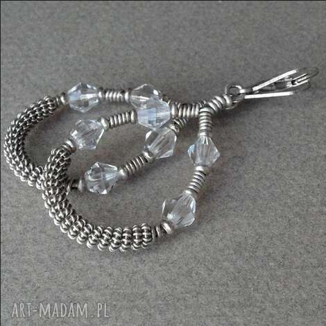 Oksydowane srebrne kolczyki lub klipsy Swarovski - wire wrapping (6 cm) | Anna Mroczek