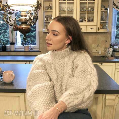 swetry sweter handmade chunky cable natural wełna merynosów bawełna