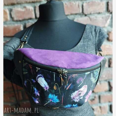 Kobieca duża nerka handmade w kwiaty XXL - boho & dark floral z wodoodporną podszewką