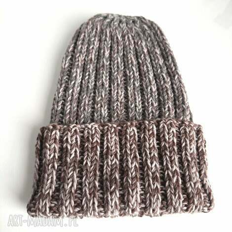 NitkoweLove: wywijana czapka merino helli big 100 baby merino odcienie brązu i szarości -