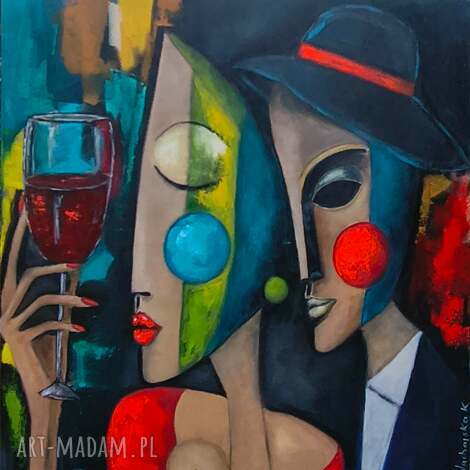 Obraz akrylowy 100x100 cm z twarzami - ręcznie malowany