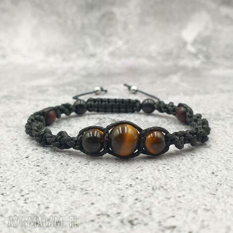 Bransoletka makrama tygrysie oko i drewno heban - regulowana handmade