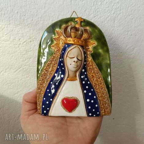 Ceramiczna Matka Boska na ścianę - ręcznie robiona dekoracja