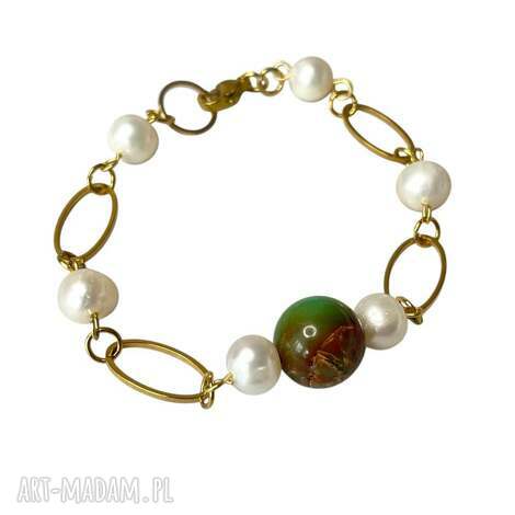 bransoletka z jaspisem w otoczeniu pereł c1341