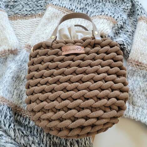 Torebka z sznurka bawełnianego Boho Wave Bag MINI - orzechowy brąz