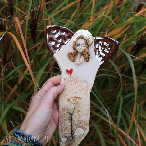 anioł z wrotyczem, aniołek ścianę ślub, chrzest, komunia ceramika