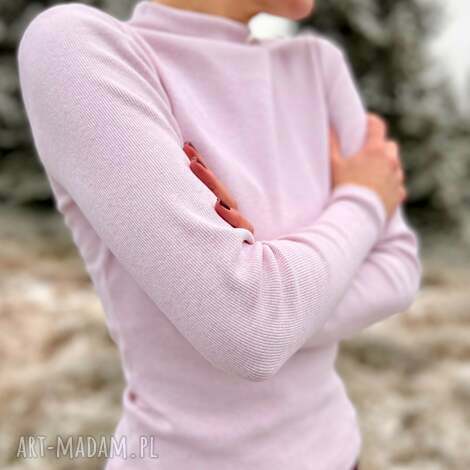 pink thing - longsleeve z prążka bawełnianego róż melanż odzież bawełny golf