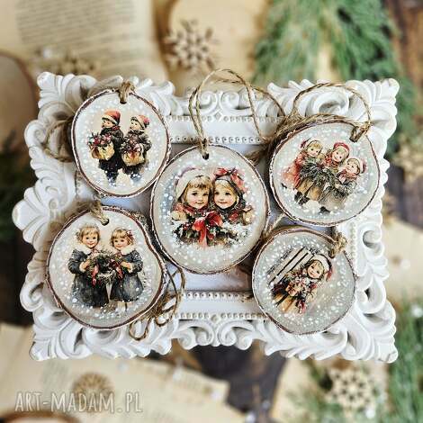 zimowe plasterki dekoracje choinkowe, decoupage święta, boże narodzenie