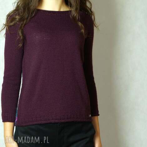 bakłażanowa no 2 sweterek mesynos, moher dziergany, bluzka