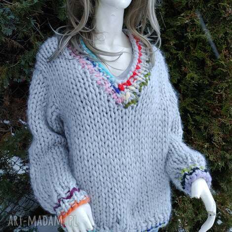 sweter preppy ze 100 merynosa, big knitting