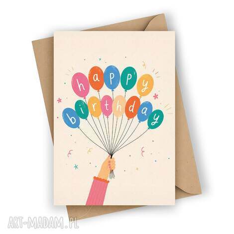 Kolorowa kartka urodzinowa z balonami Happy Birthday