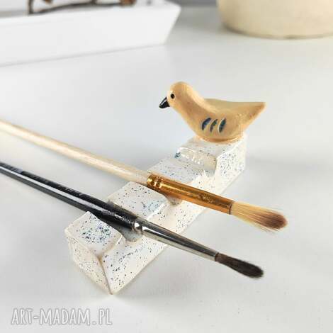 Podstawka z ptaszkiem pod mokre pędzle - zestaw 3, ceramika handmade