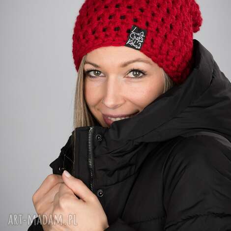czapka mono 10 - czerwona, gruba czapa na zimę, prezent