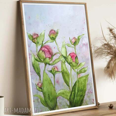 Oryginalna akwarela 30x40 cm Piwonie - ręcznie malowana grafika