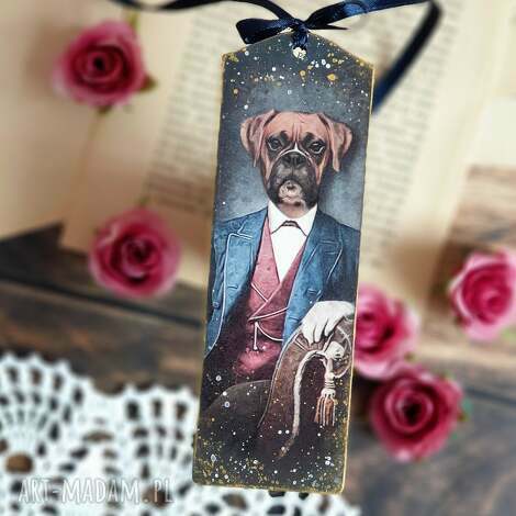 Zakładka do książki decoupage z psem - styl vintage 15x5 cm