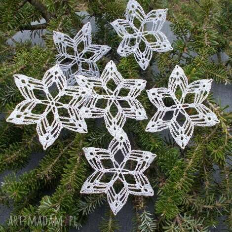 zestaw srebrnych ażurowych gwiazdek 6szt, gwiazdki na choinkę śnieżynki