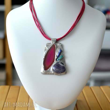 naszyjnik z witrażowym wisiorem colorro agat, amazonit, lapis, ametyst, naszyjnik