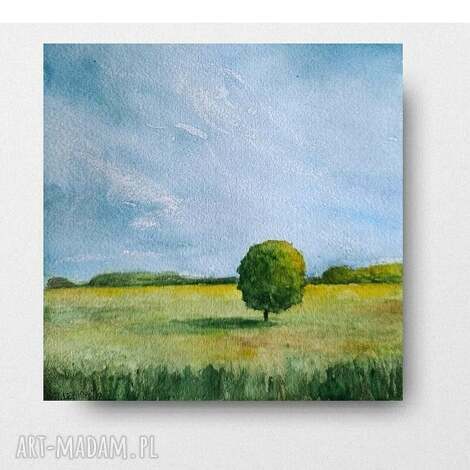 Akwarela Pejzaż 20x20 cm - oryginalny obraz kwadratowy bez ramy, sygnowana