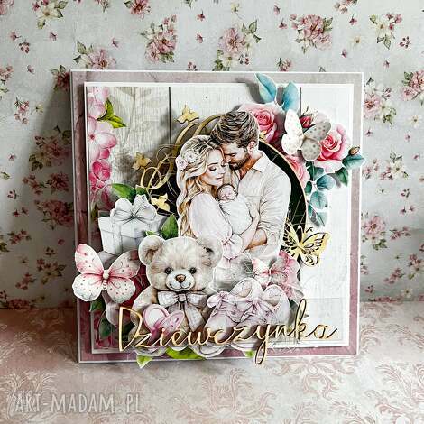 Kartka z okazji narodzin dziewczynki - gratulacje ręcznie robione scrapbooking