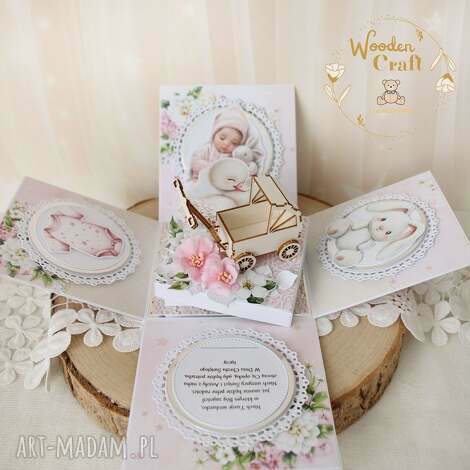 Exploding box BabyRose na Chrzest Święty - pamiątka dla dziewczynki 3D (scrapbooking)