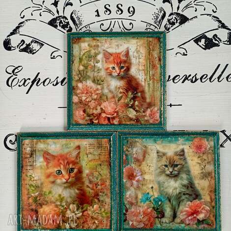 dekoracyjne podkładki decoupage magiczne kotki, vintage, prowansja shabby chic