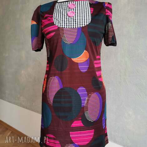 Sukienka boho folk z guzikami - kolorowy print