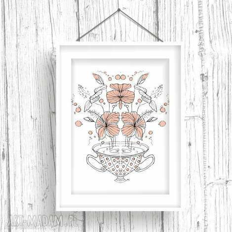 Filiżanka Herbaty - art print A4 plakat na ścianę z kwiatem